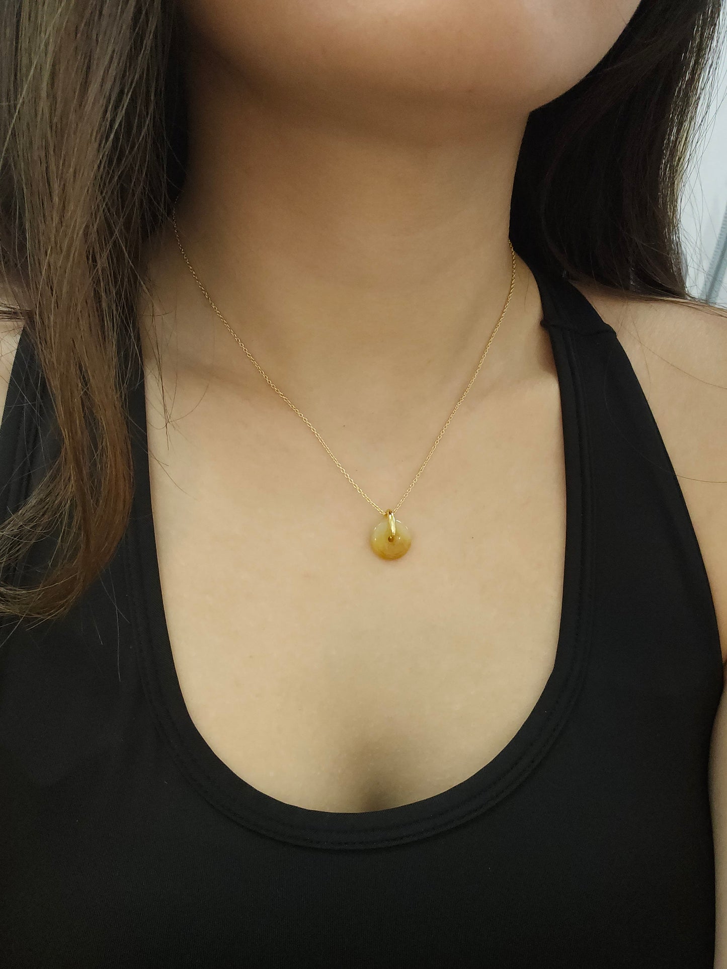 yellow and brown jadeite jade donut necklace ping an kou
