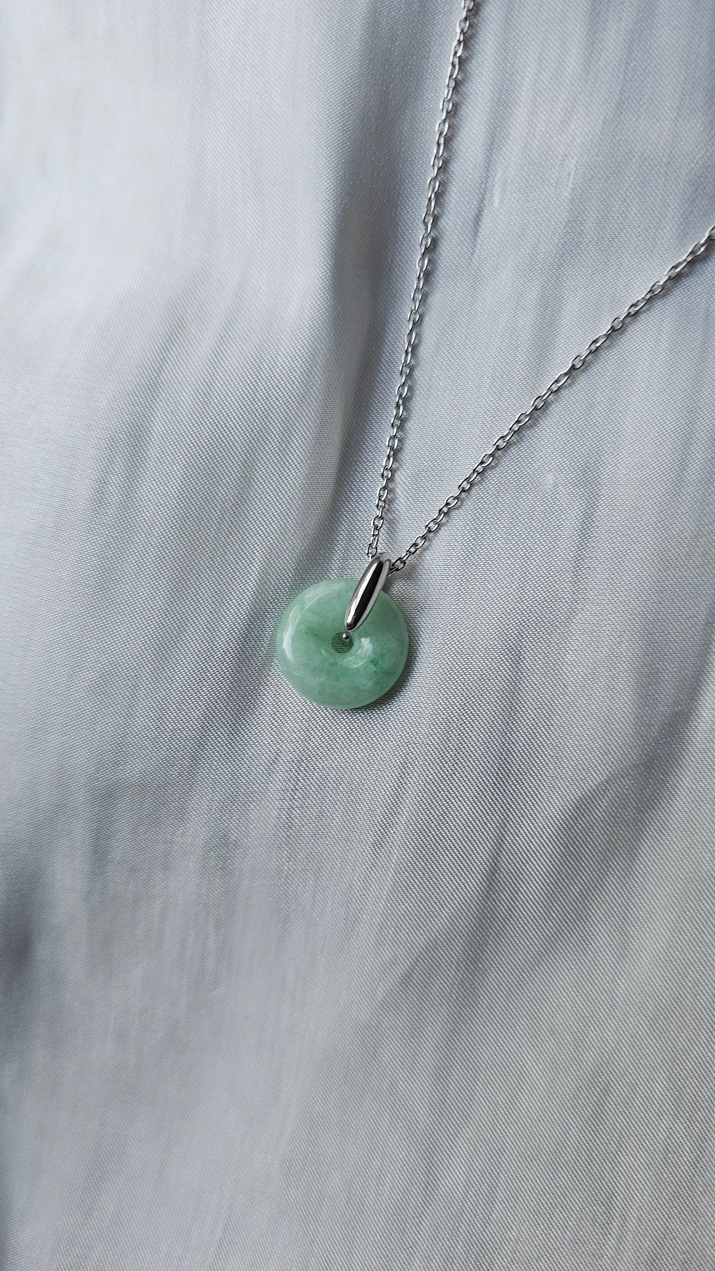 Guardian | Vintage Safekeeping 'Ping An' Jadeite Pendant in Pastel Green (13mm, Rhodium-Plated Sterling Silver)