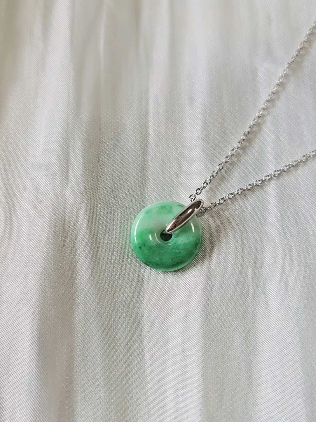 Guardian | Imperial Safekeeping 'Ping An' Jadeite Pendant in Deep Green (13mm, Rhodium-Plated)