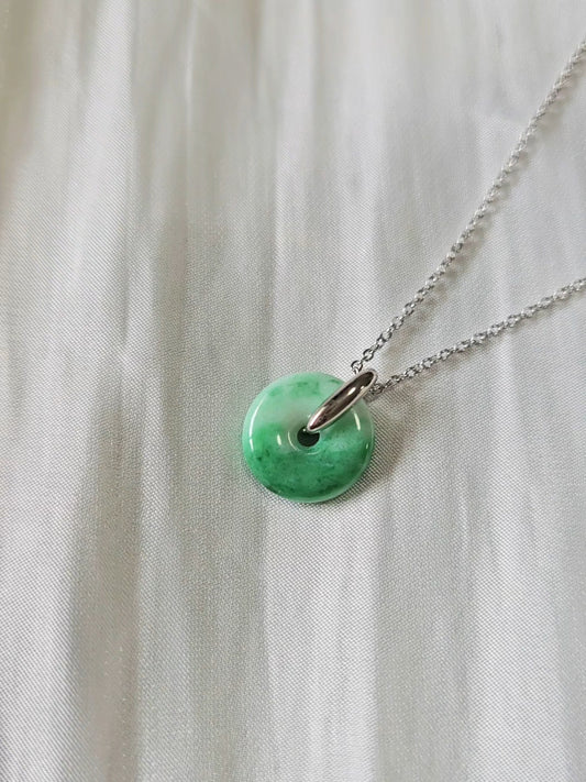 Guardian | Imperial Safekeeping 'Ping An' Jadeite Pendant in Deep Green (13mm, Rhodium-Plated)