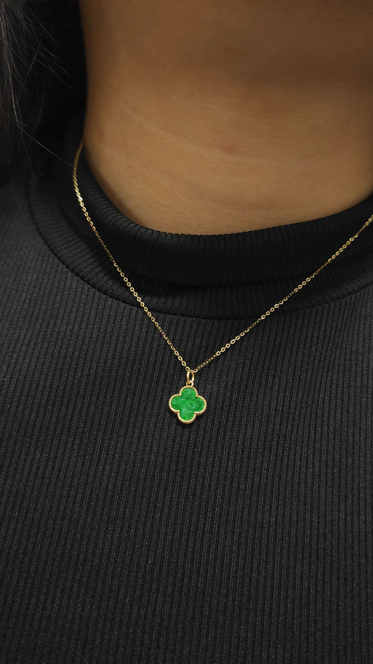 Nature | Serendipity Four Leaf Clover Jadeite Pendant in Deep Floral Green (18ct yellow gold)