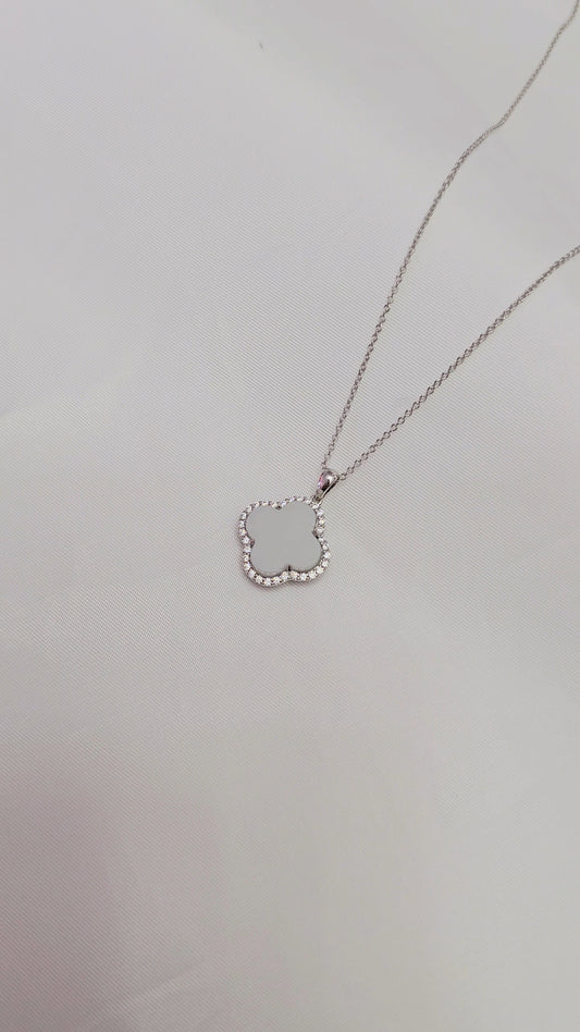 Nature | Serendipity Four Leaf Clover Jadeite Pendant in Dreamy White (Rhodium-plated Sterling Silver)