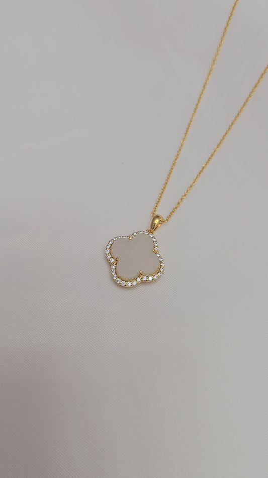 Nature | Serendipity Four Leaf Clover Jadeite Pendant in Dreamy White (18K Gold Vermeil)