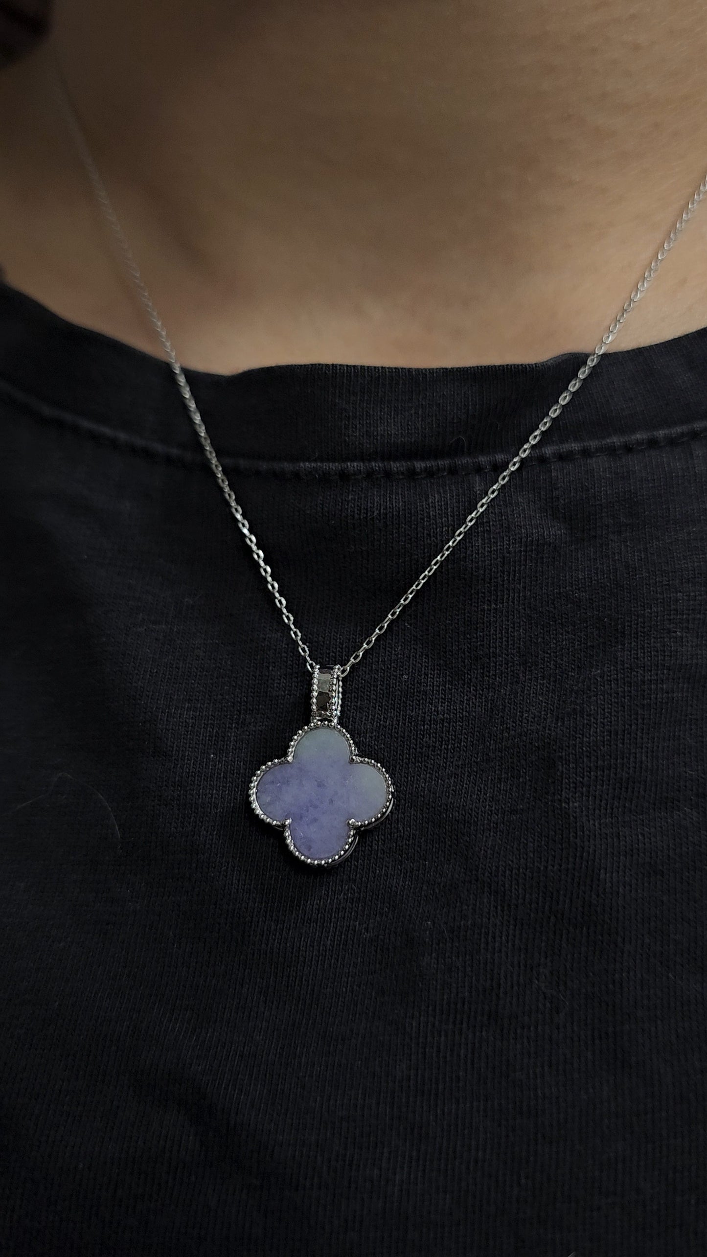 Nature | Serendipity Four Leaf Clover Jadeite Pendant in Lavender Purple and Pastel Green