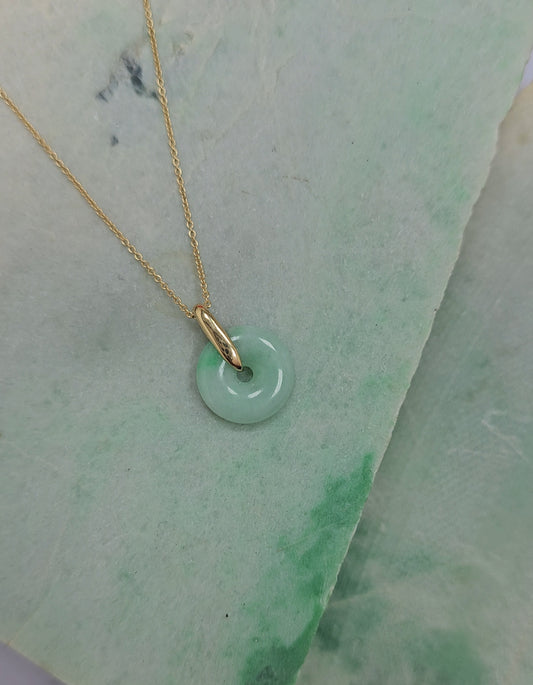 Guardian | Vintage Safekeeping 'Ping An' Jadeite Pendant in Pastel Green (13mm, 18K Gold Vermeil/Solid Gold)