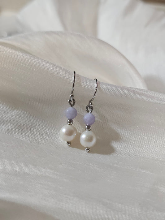 Yuan | Jadeite Drop Earrings in Lavender Pearl