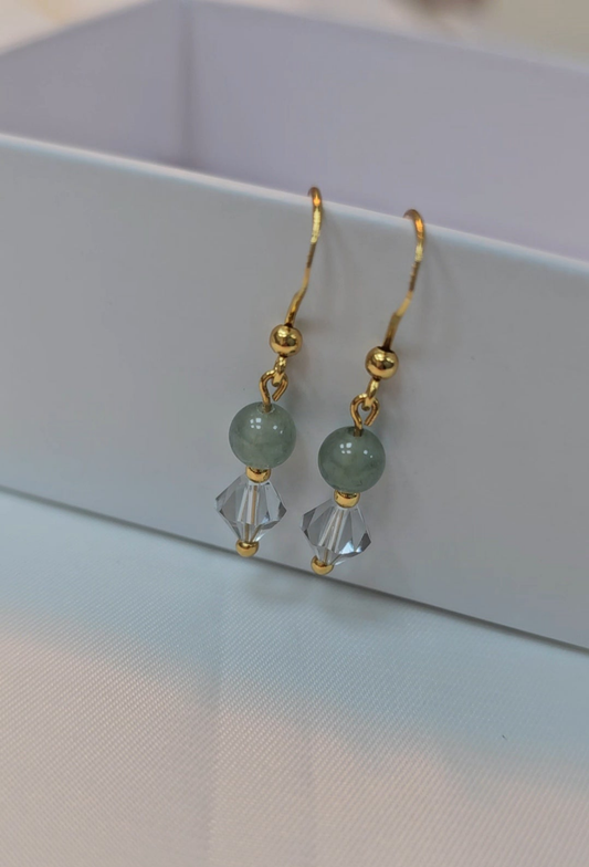 Yuan | 'Forest' Jadeite Drop Earrings in Morning Dew