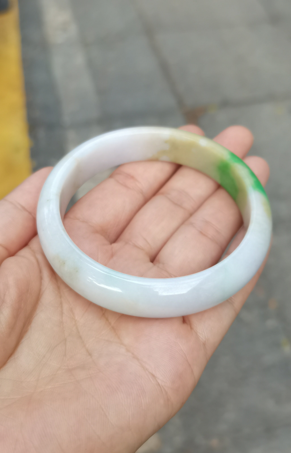 GUARDIAN | JAYDE Natural Grade-A Jadeite Bangle in Trio Colours (Green, White & Yellow) (61.1mm Half Round)