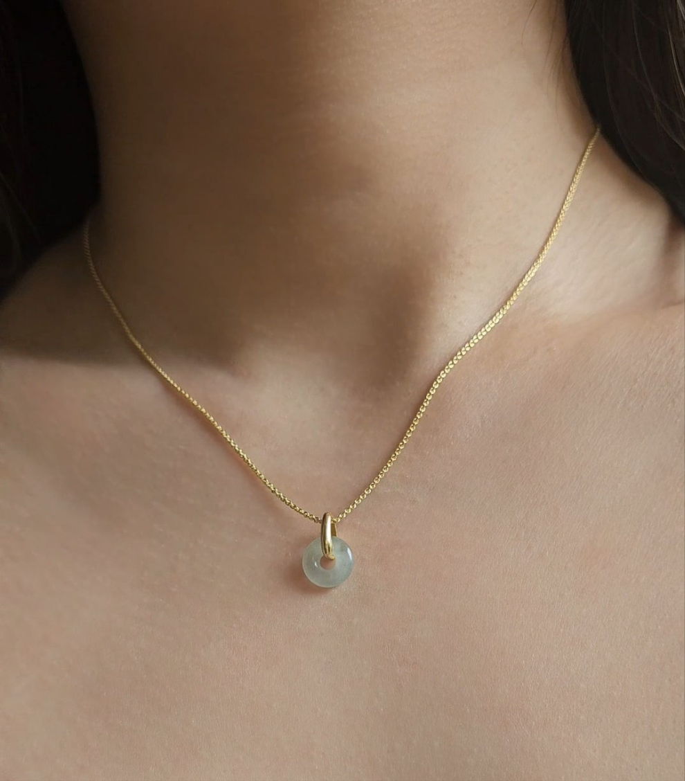 Guardian | Dainty Safekeeping 'Ping An' Jadeite Pendant in Aqua Green (10mm)
