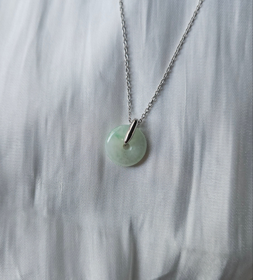 Guardian | Vintage Safekeeping 'Ping An' Jadeite Pendant in Pastel Green (13mm, Rhodium-Plated Sterling Silver)