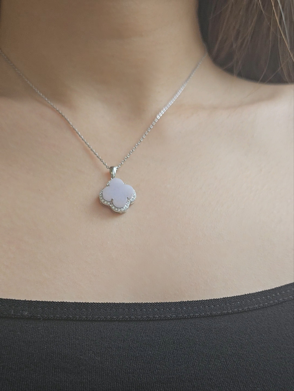 Nature | Serendipity Four Leaf Clover Jadeite Pendant in Light Lavender Purple