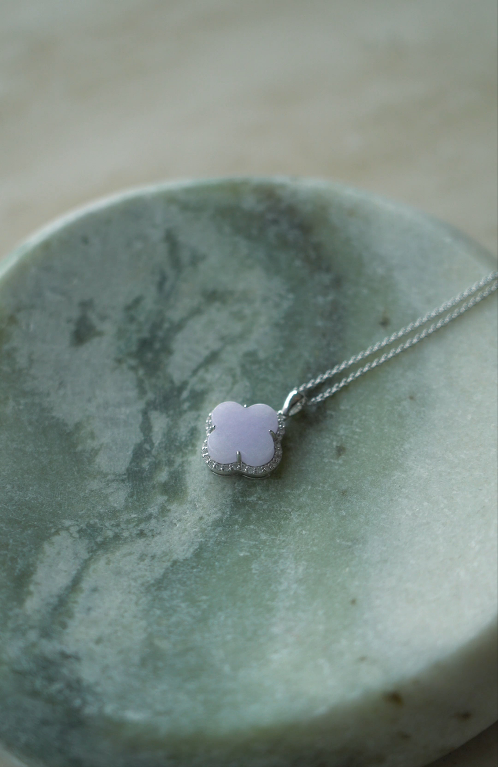 Nature | Serendipity Four Leaf Clover Jadeite Pendant in Light Lavender Purple