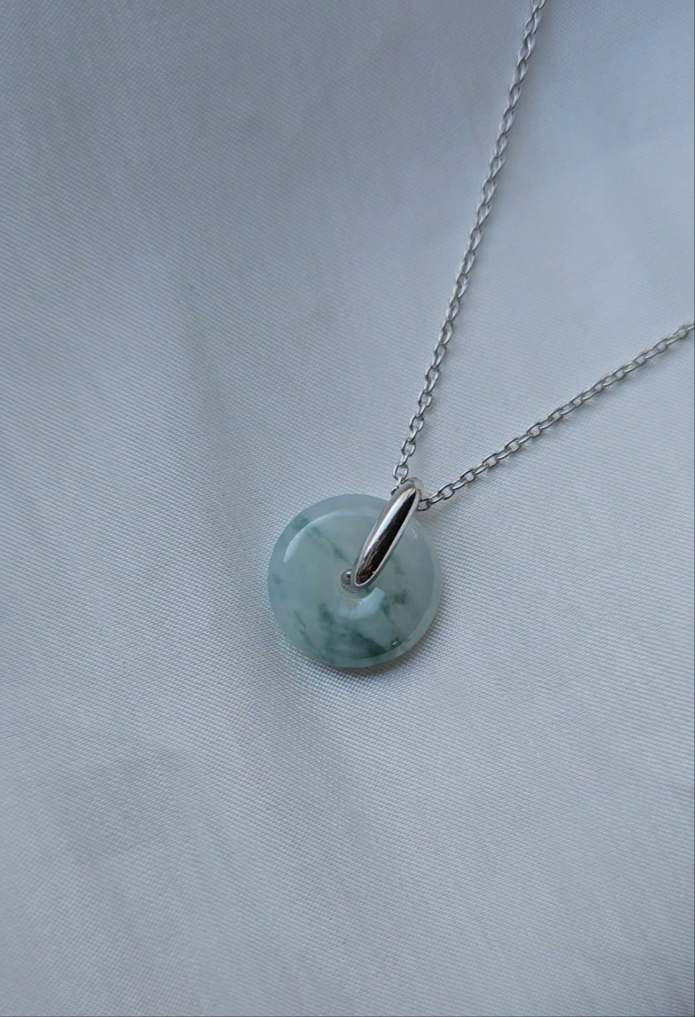 Guardian | Vintage Safekeeping 'Ping An' Jadeite Pendant in Pastel Green (13mm, Rhodium-Plated Sterling Silver)