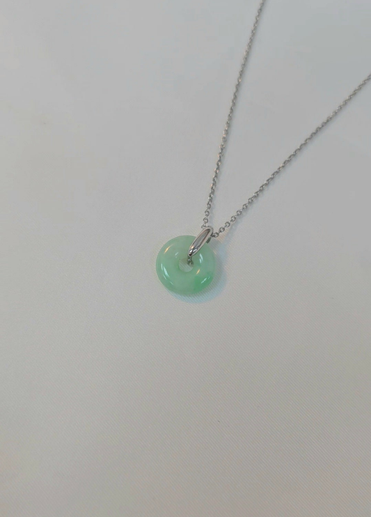Guardian | Vintage Safekeeping 'Ping An' Jadeite Pendant in Pastel Green (13mm, Rhodium-Plated Sterling Silver)