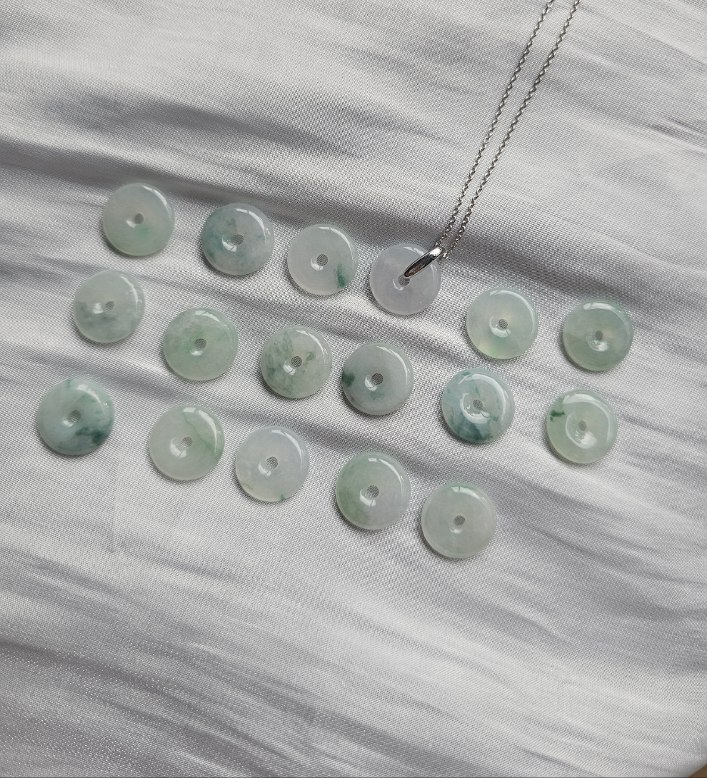 Guardian | Vintage Safekeeping 'Ping An' Jadeite Pendant in Pastel Green (13mm, Rhodium-Plated Sterling Silver)