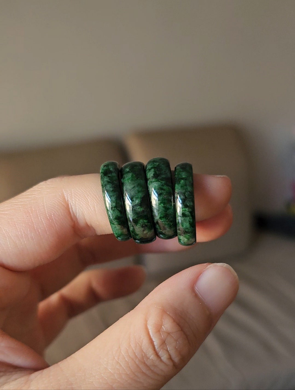 Yuan | Untreated Grade-A Jadeite Ring in Black Floral Green