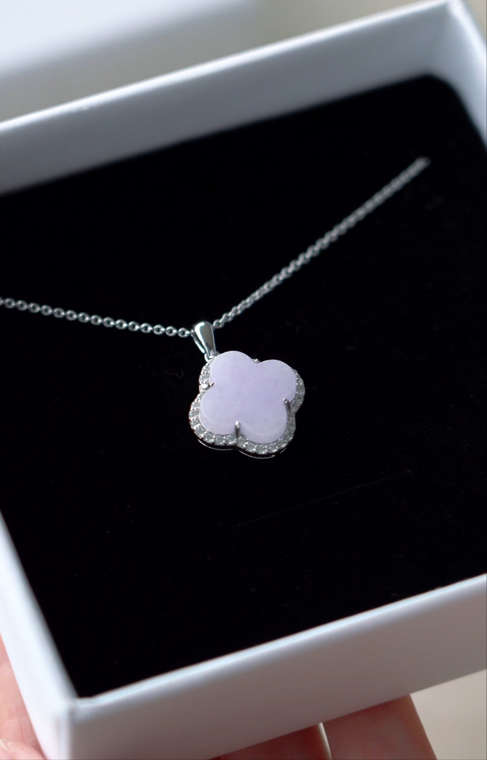 Nature | Serendipity Four Leaf Clover Jadeite Pendant in Light Lavender Purple