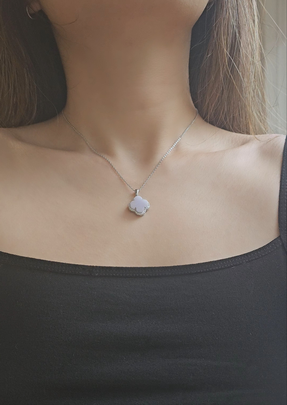 Nature | Serendipity Four Leaf Clover Jadeite Pendant in Light Lavender Purple
