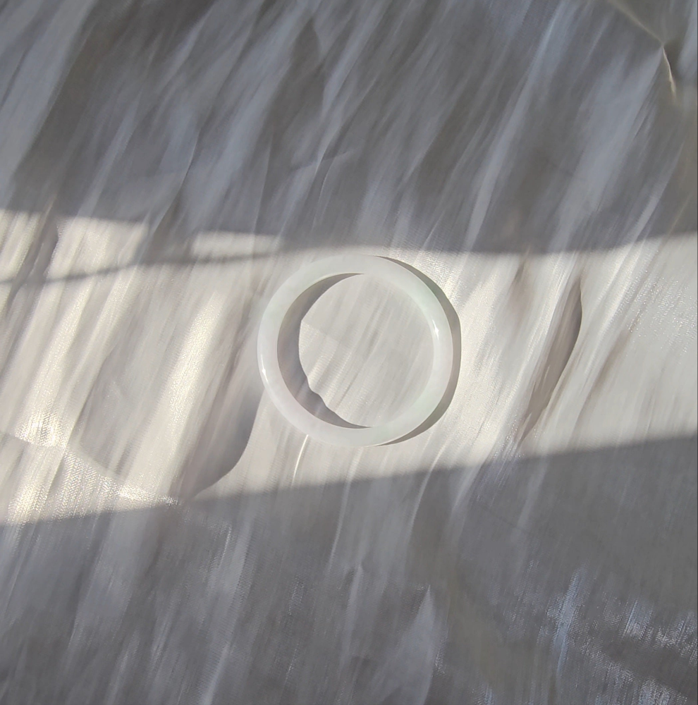GUARDIAN | JAYDE Natural Grade-A Jadeite Bangle in Dreamy White with Light Green Patterns (55.6mm Thin Round)