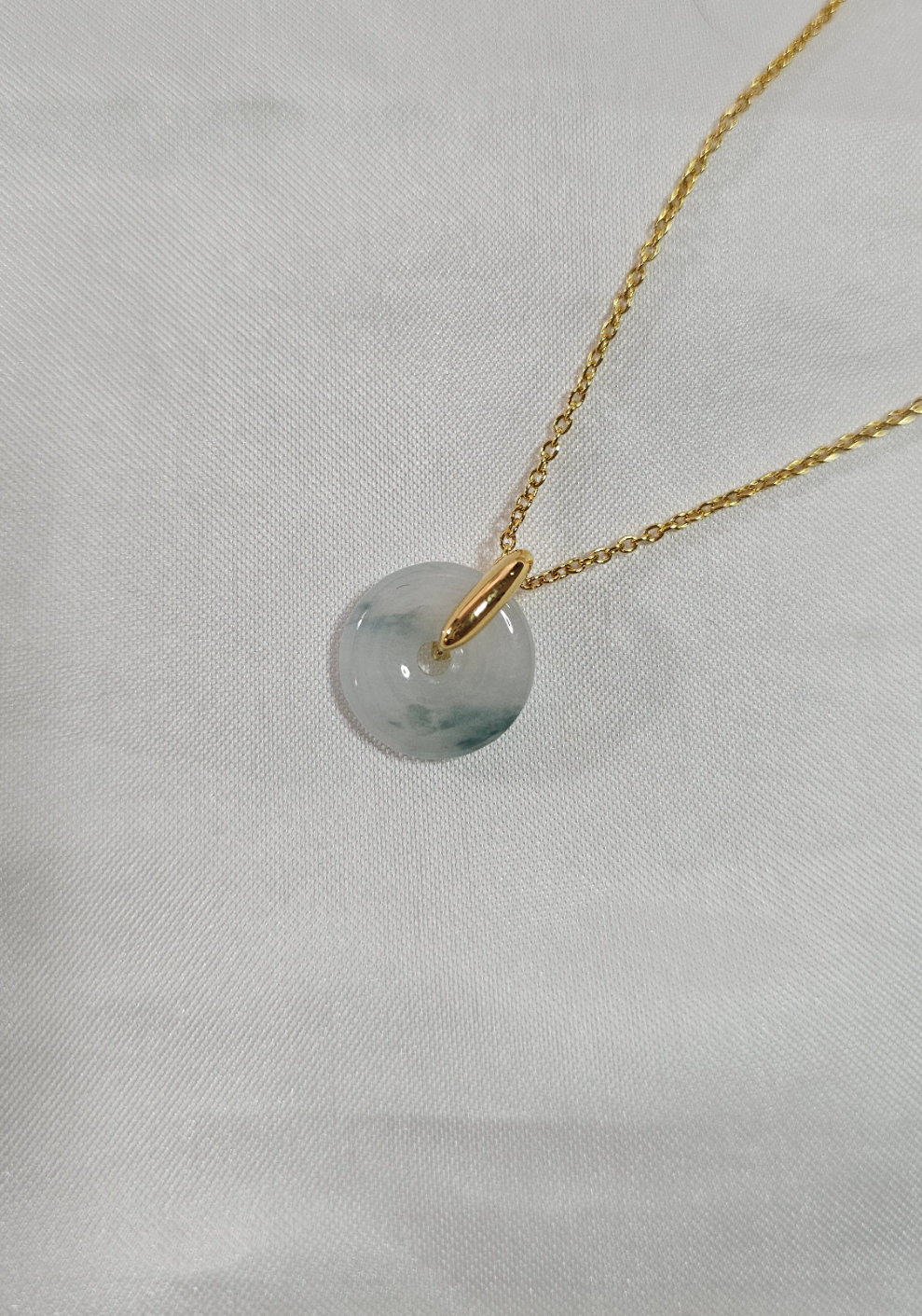 Guardian | Vintage Safekeeping 'Ping An' Jadeite Pendant in Pastel Green (13mm, 18K Gold Vermeil/Solid Gold)