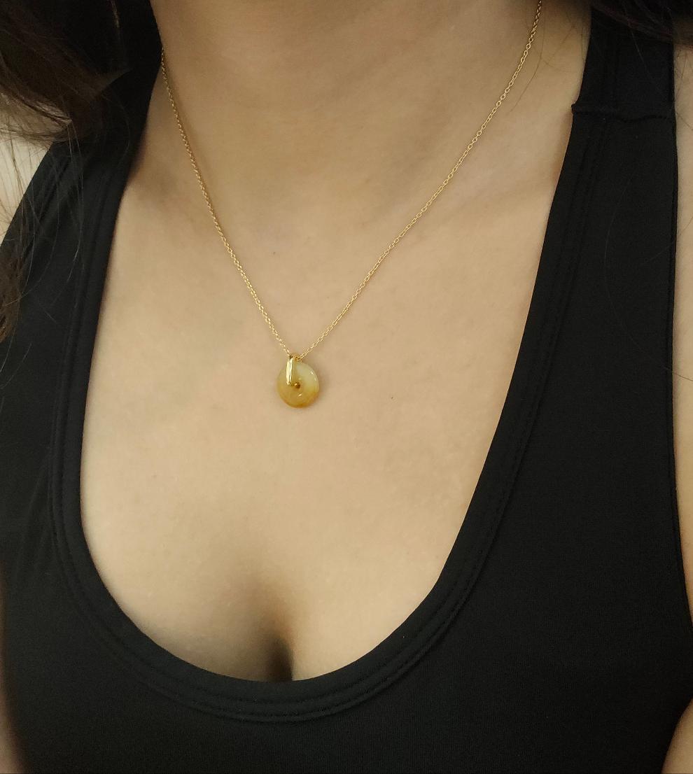 yellow and brown jadeite jade donut necklace ping an kou