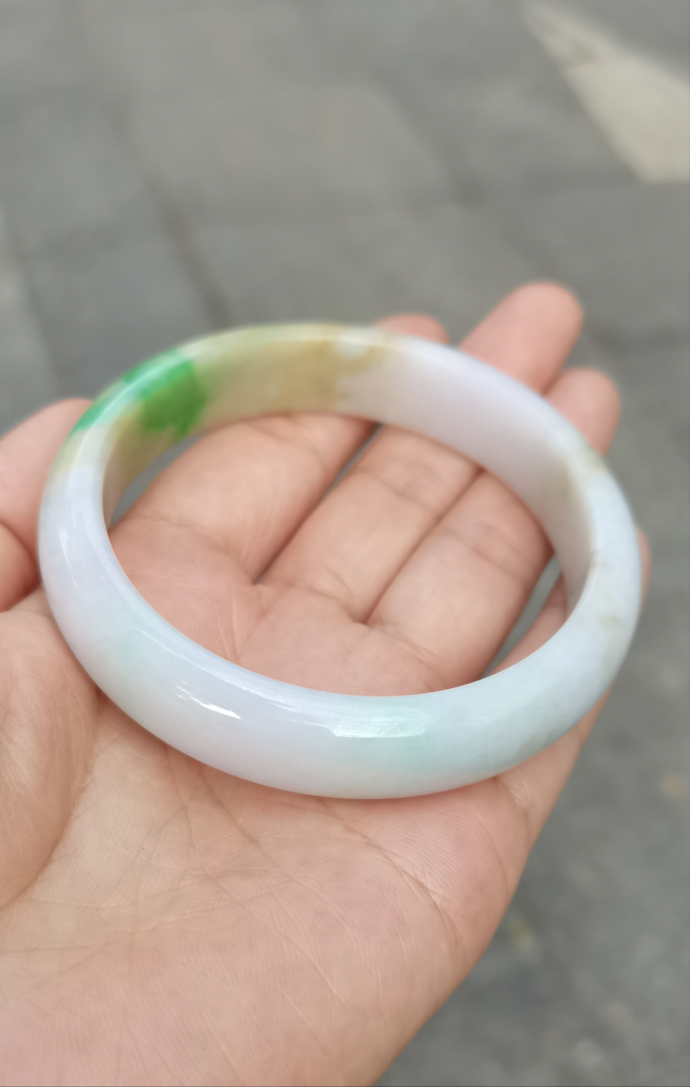 GUARDIAN | JAYDE Natural Grade-A Jadeite Bangle in Trio Colours (Green, White & Yellow) (61.1mm Half Round)