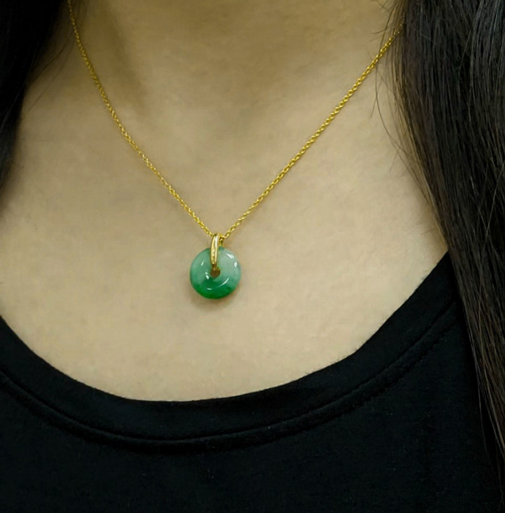 Guardian | Imperial Safekeeping 'Ping An' Jadeite Pendant in Deep Green (13mm, 18K Gold Vermeil/Solid Gold)