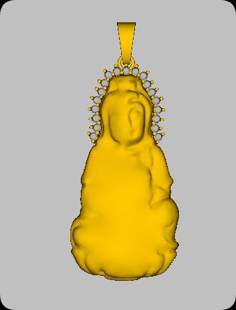 Custom GuanYin pendant with Moissanite stones