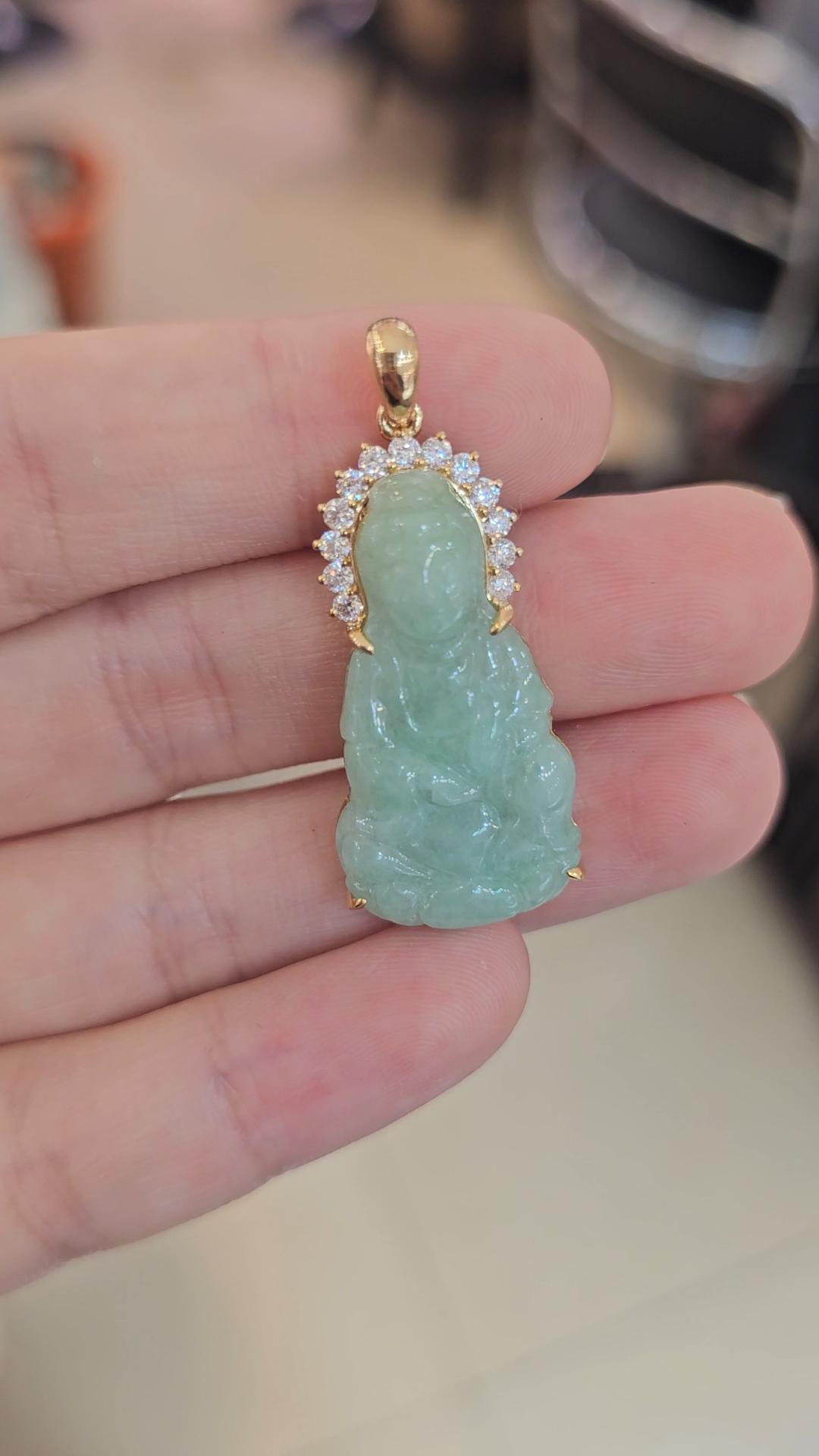 Custom GuanYin pendant with Moissanite stones