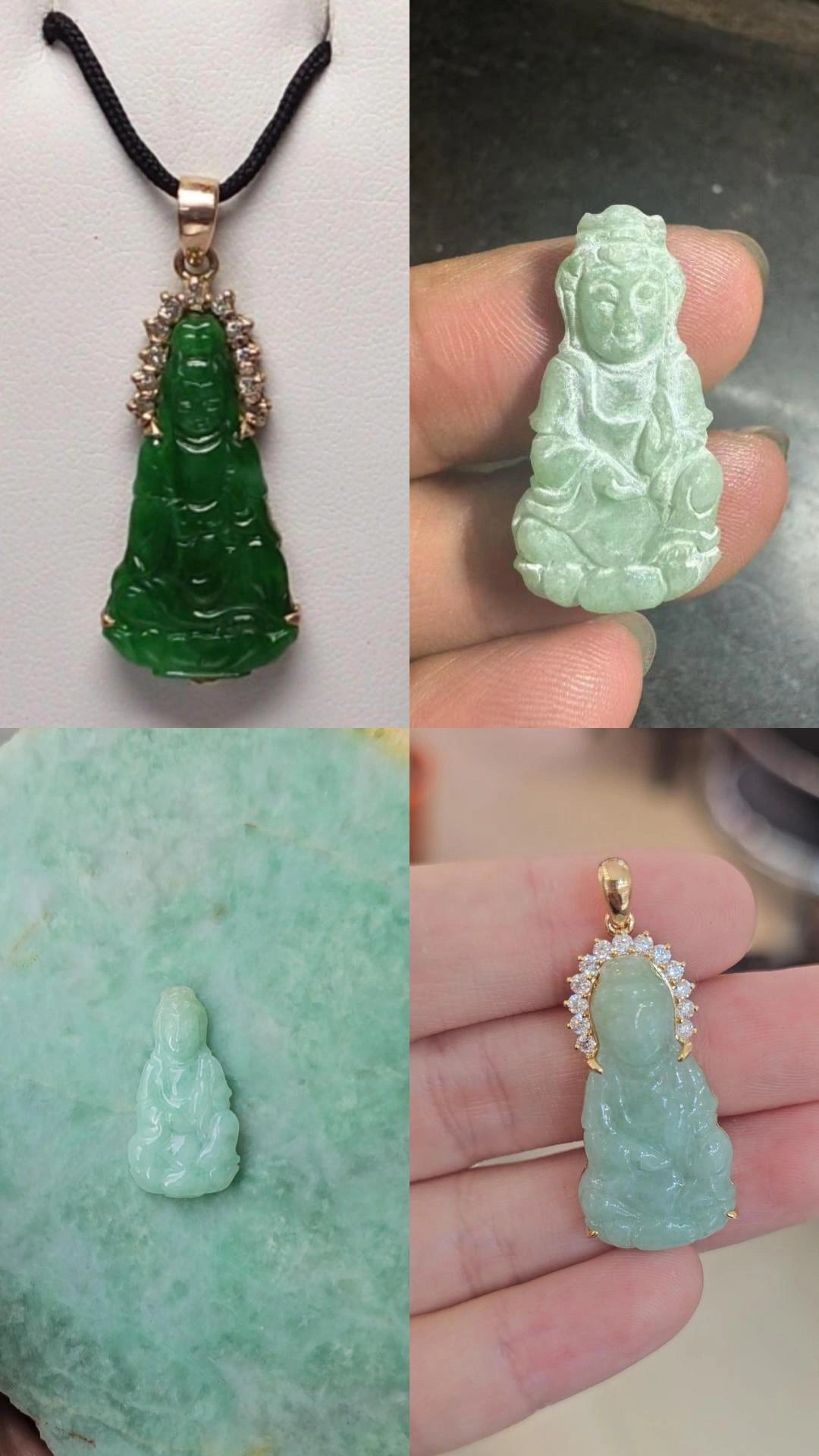 Custom GuanYin pendant with Moissanite stones