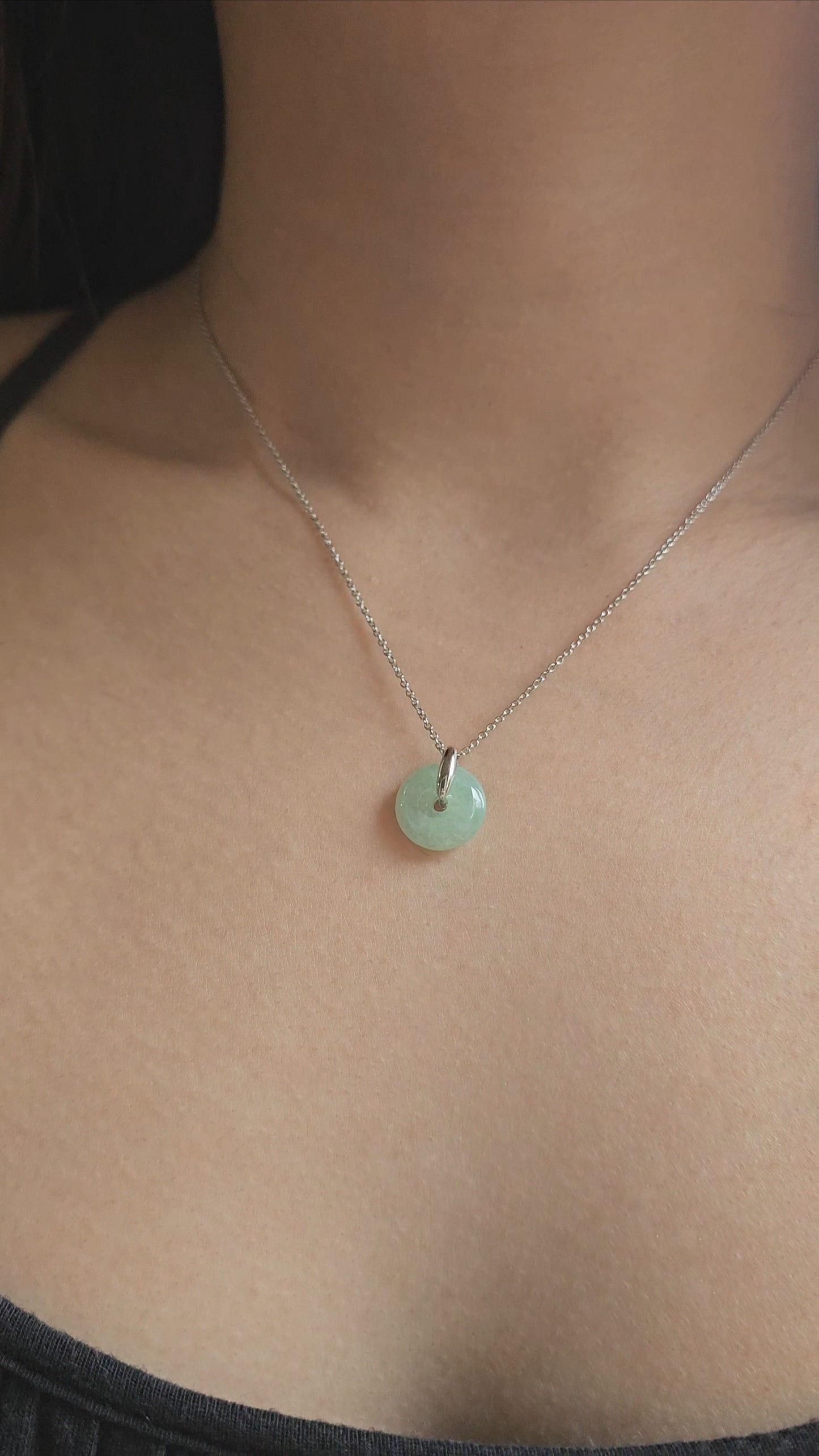Guardian | Vintage Safekeeping 'Ping An' Jadeite Pendant in Pastel Green (13mm, Rhodium-Plated Sterling Silver)