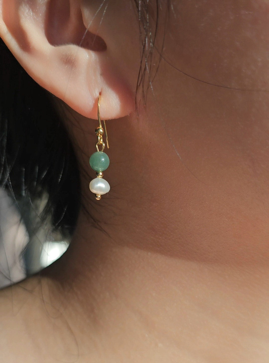 Yuan | Connie Jadeite Drop Earrings in Forest Mist