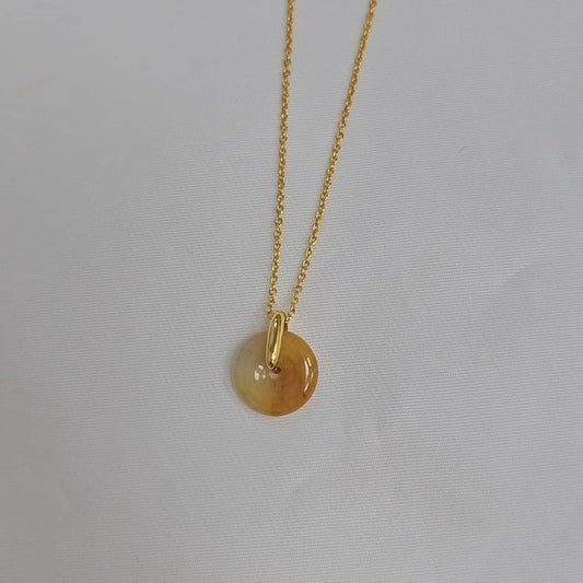 yellow and brown jadeite jade donut necklace ping an kou