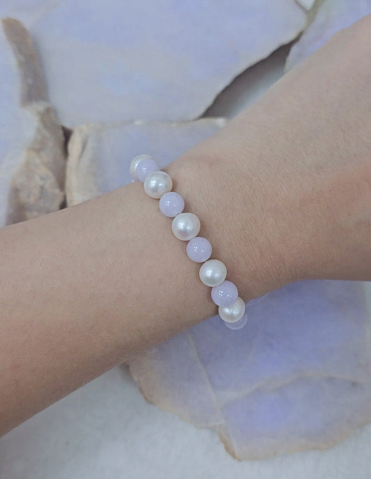 Yuan | Jadeite Bead Bracelet in Light Lavender Purple (8mm)