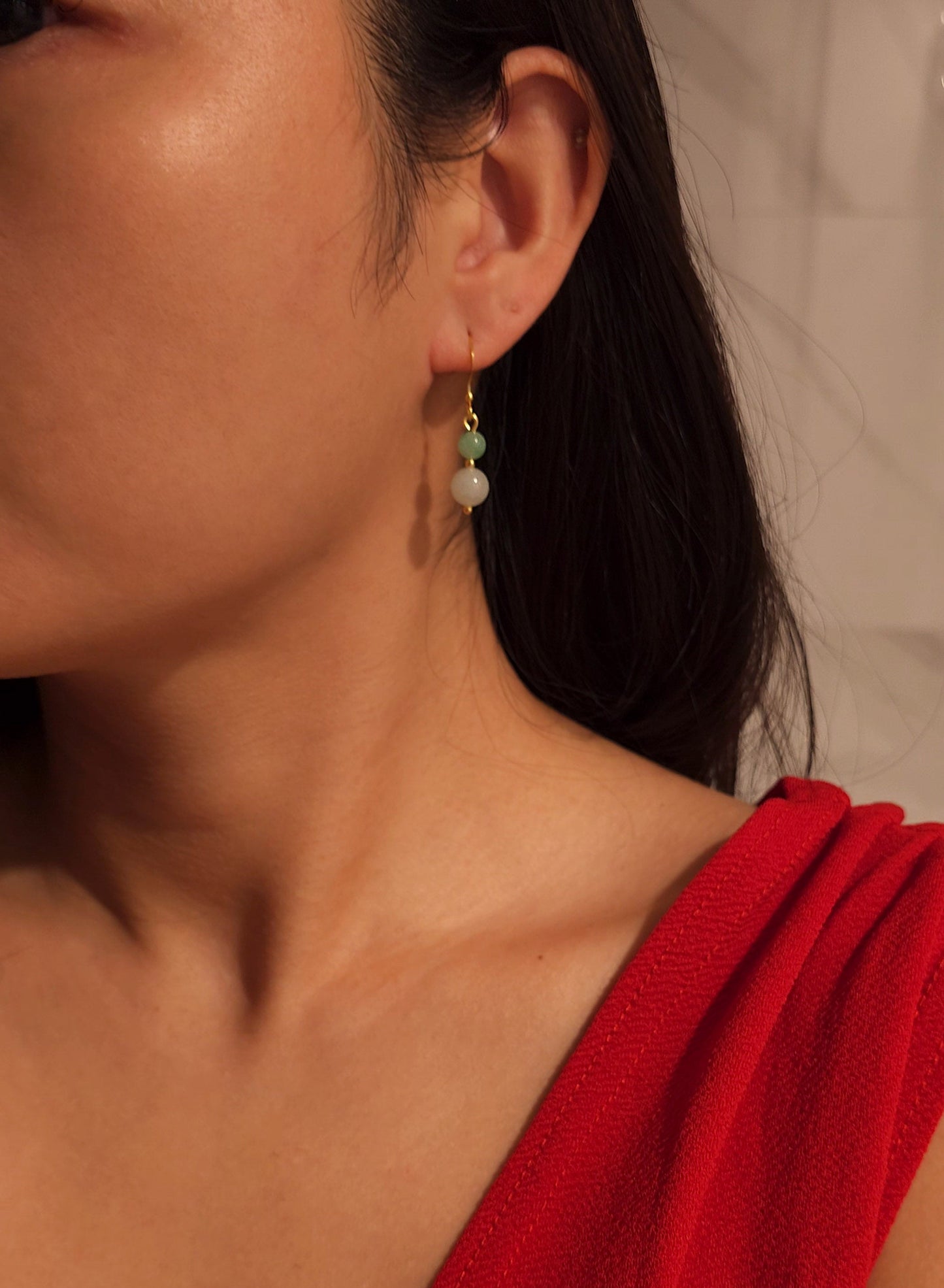 Yuan | Fairy Jadeite Drop Earrings in Misty Sage Green and Apple Green