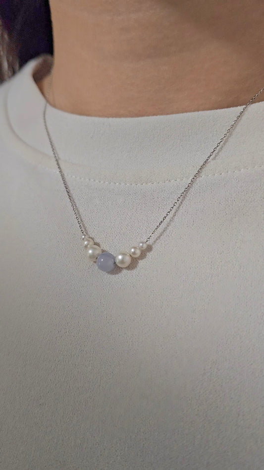 Yuan | Constellation Jadeite Bead Bracelet in Lavender Purple with Freshwater Pearls