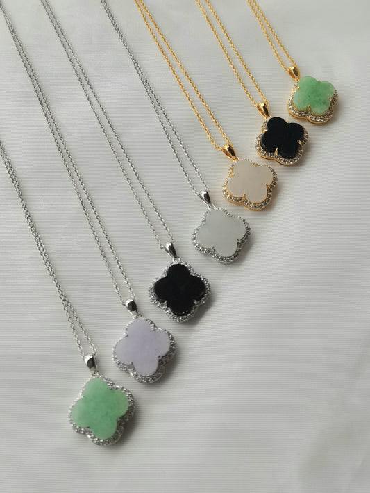 Nature | Serendipity Four Leaf Clover Jadeite Pendant in Dreamy White (18K Gold Vermeil)