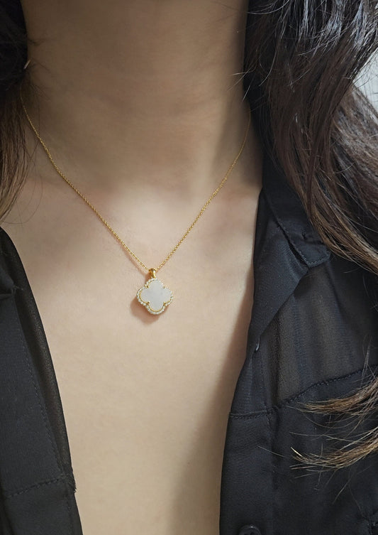 Nature | Serendipity Four Leaf Clover Jadeite Pendant in Dreamy White (18K Gold Vermeil)