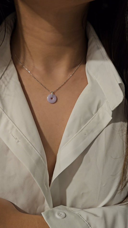 Guardian | Princess Reversible Safekeeping 'Ping An' Jadeite Pendant in Lavender Purple (13mm, 18ct white gold)