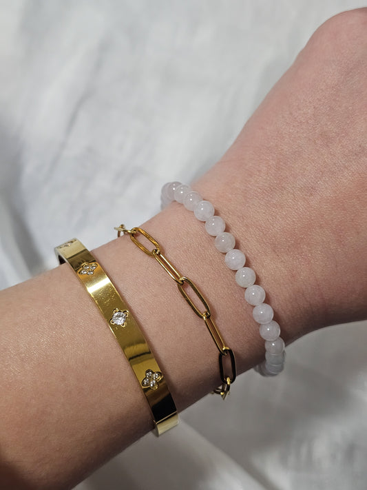 Yuan | Jadeite Bead Bracelet in Dreamy White (5mm)