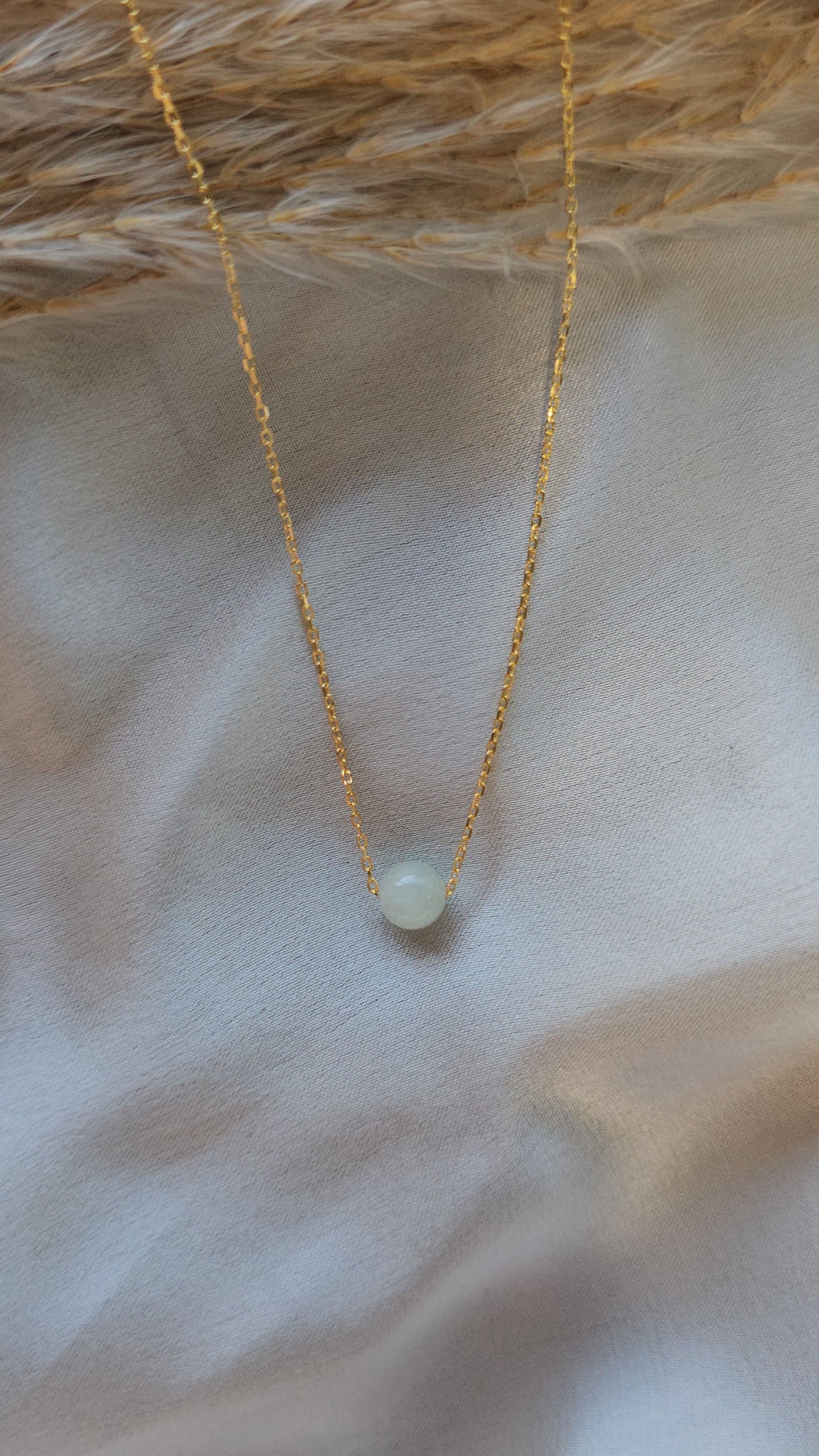 Yuan | Minimalist Floating Jadeite Necklace in Misty Sage Green