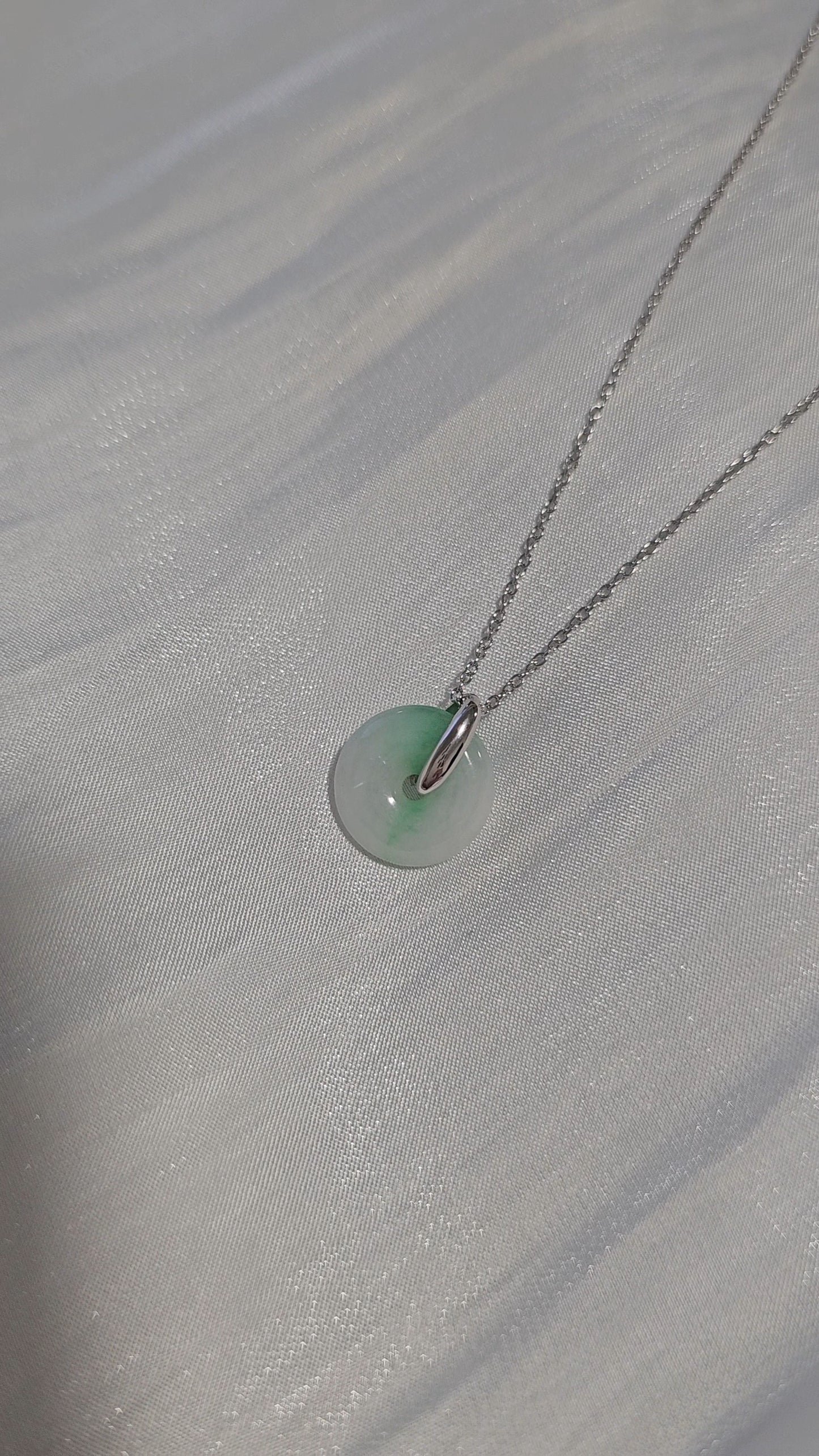 Guardian | Vintage Safekeeping 'Ping An' Jadeite Pendant in Pastel Green (13mm, Rhodium-Plated Sterling Silver)