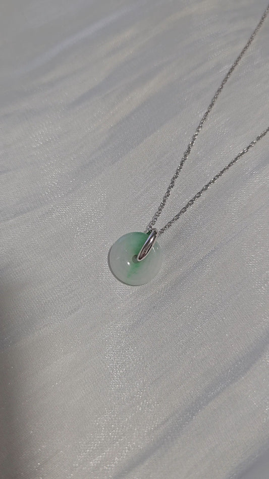 Guardian | Vintage Safekeeping 'Ping An' Jadeite Pendant in Pastel Green (13mm, Rhodium-Plated Sterling Silver)