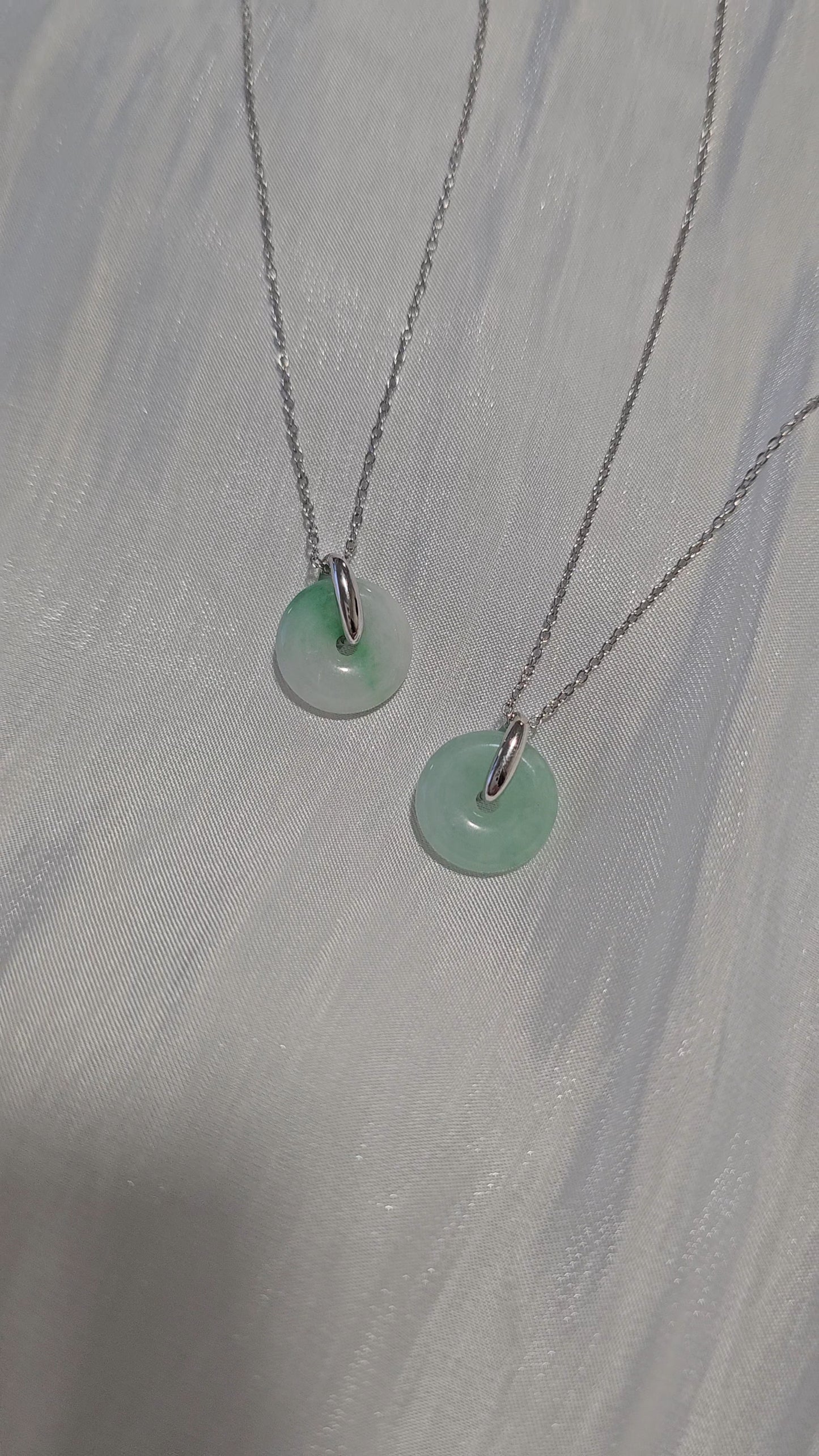 Guardian | Vintage Safekeeping 'Ping An' Jadeite Pendant in Pastel Green (13mm, Rhodium-Plated Sterling Silver)