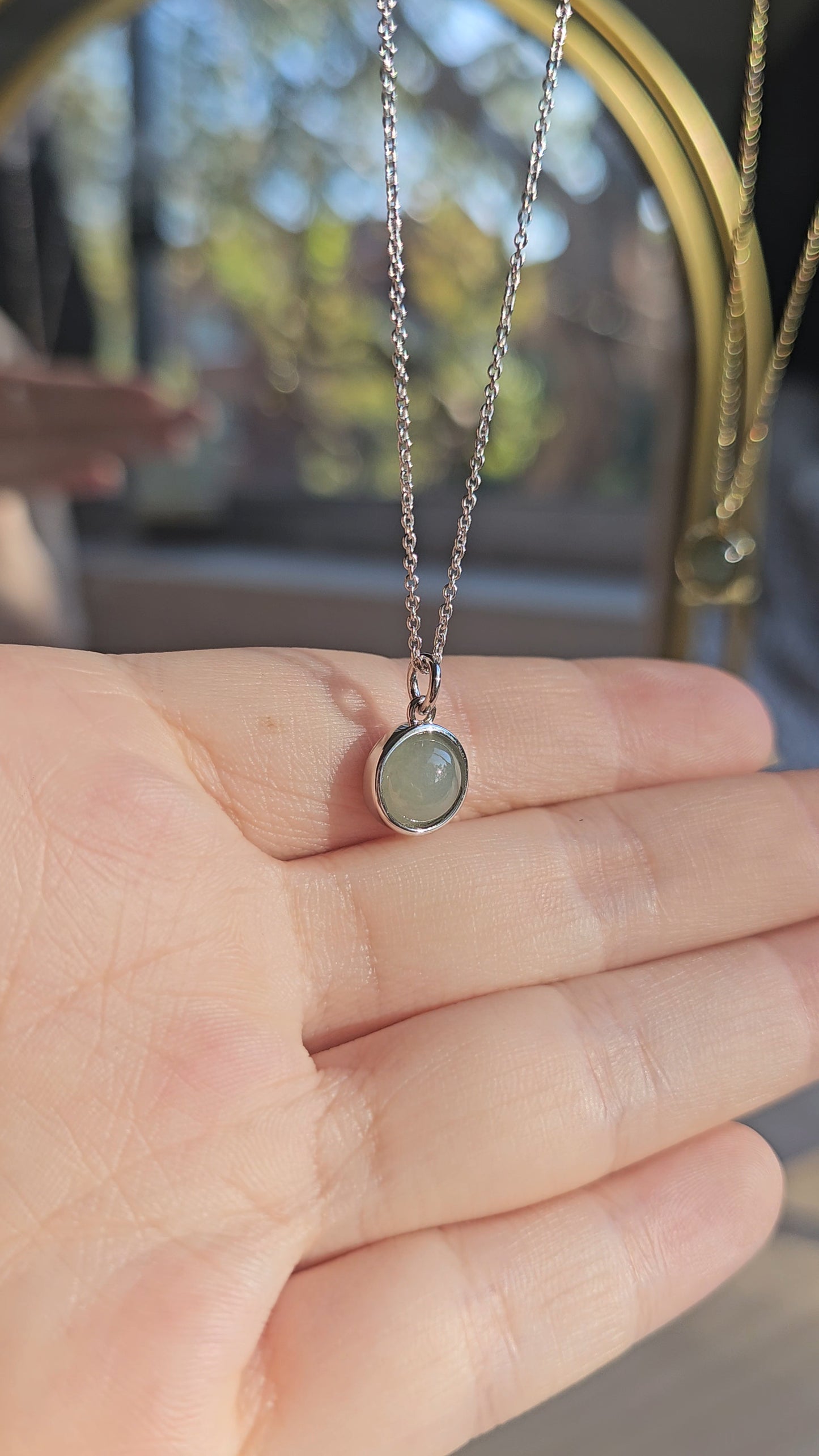 Galaxy | Moon Jadeite Pendant in Aqua Green (Rhodium-plated Sterling Silver)