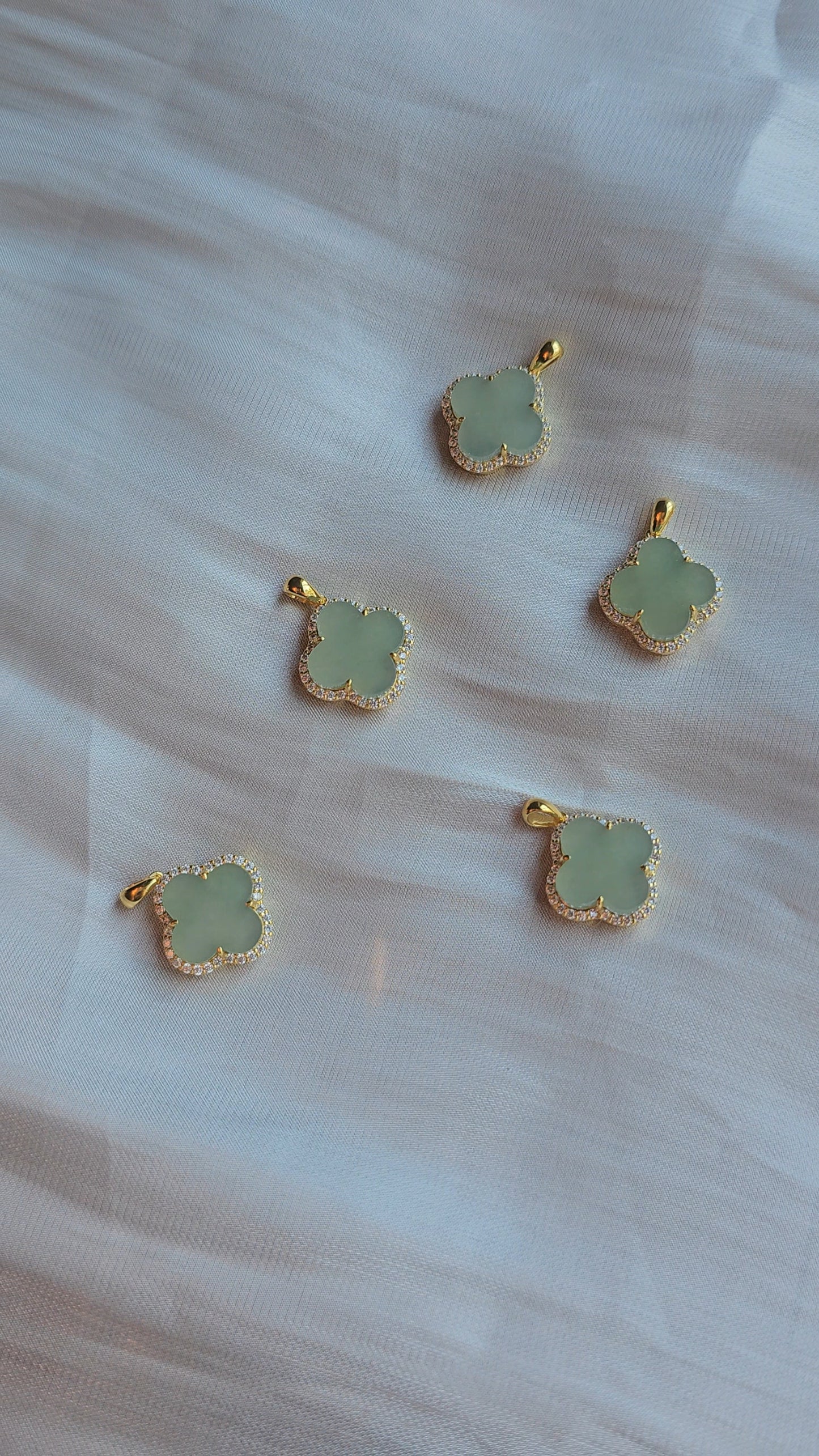 Nature | Serendipity Four Leaf Clover Jadeite Pendant in Light Aqua Green (18K Gold Vermeil)
