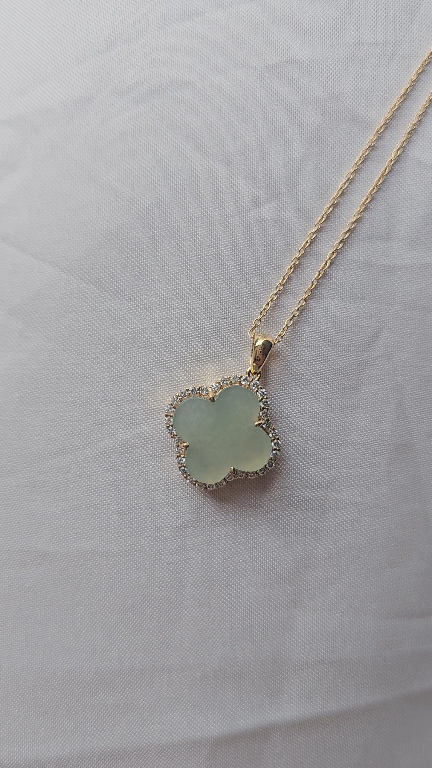 Nature | Serendipity Four Leaf Clover Jadeite Pendant in Light Aqua Green (18K Gold Vermeil)