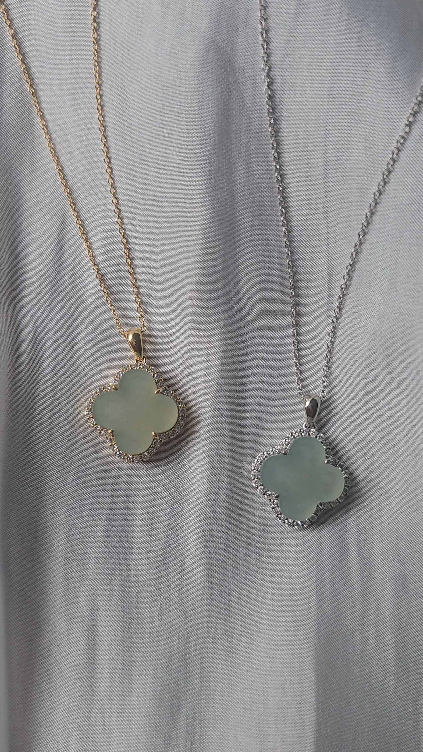 Nature | Serendipity Four Leaf Clover Jadeite Pendant in Light Aqua Green (Rhodium-plated Sterling Silver)