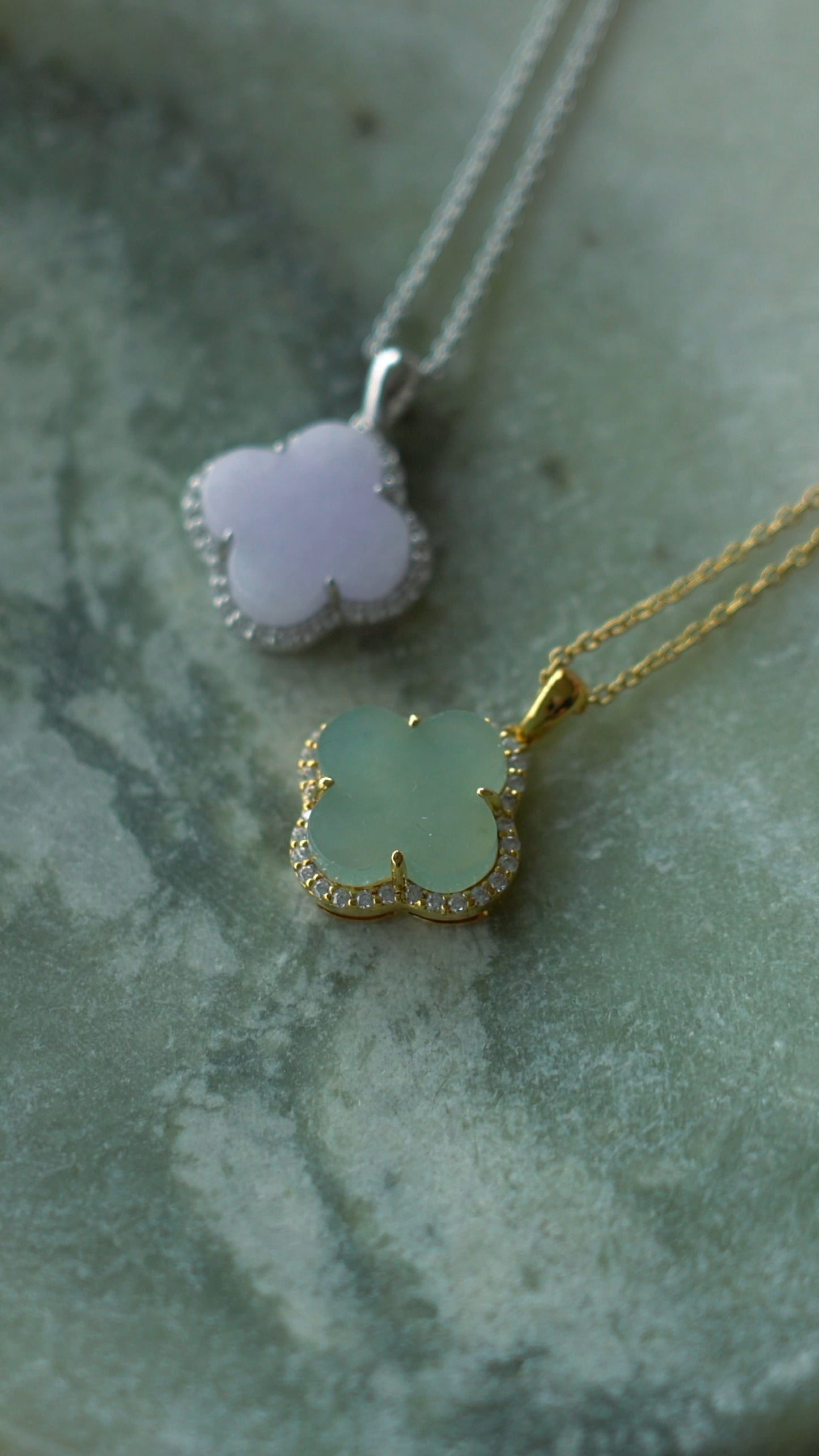 Nature | Serendipity Four Leaf Clover Jadeite Pendant in Light Aqua Green (Rhodium-plated Sterling Silver)