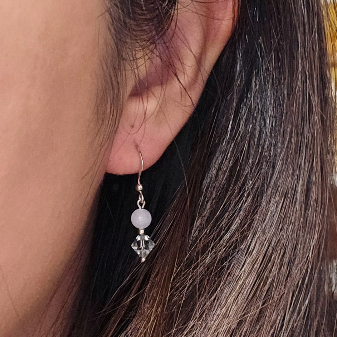 Yuan | 'Mei' Jadeite Drop Earrings in Fairy White